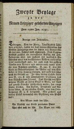 Zweyte Beylage zu den Neuen Leipziger gelehrten Anzeigen - Zum 15ten Jan. 1797.