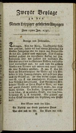 Zweyte Beylage zu den Neuen Leipziger gelehrten Anzeigen - Zum 15ten Jan. 1797.