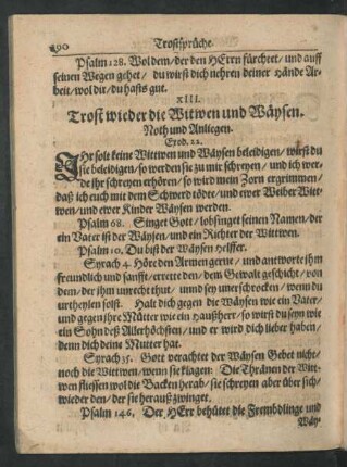 XIII. Trost wieder die Witwen und Wäysen, Noth und Anliegen.