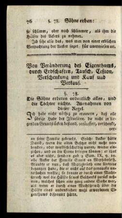 Von Veränderung des Eigenthums, durch Erbschaften, Tausch, Ceßion, Verschenkung und Kauf und Verkauf
