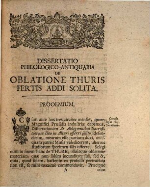 Dissertatio Philologico-Antiquaria De Oblatione Thuris Fertis Jungi Solita