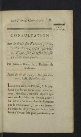 [XIII. Memoire.] Consultation