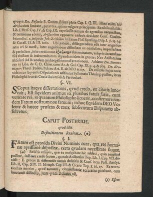 Caput Posterius. quod sistens Definitionem Realem.