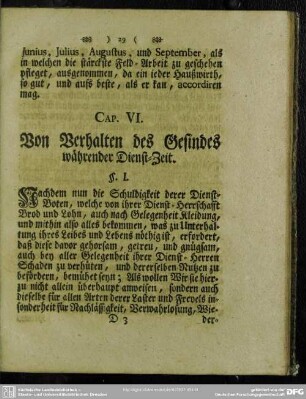 Cap. VI. Von Verhalten des Gesindes während Dienst-Zeit