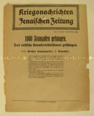 Nachrichtenblatt der "Jenaischen Zeitung" zum Kriegsverlauf an der Westfront