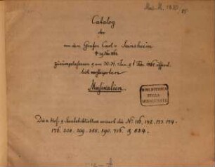 Catalog der von Carl von Seinsheim zurückgelassenen & am 30. 31. Jan. & 1. Febr. 1865 öffentlich versteigerten Musikalien