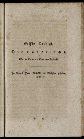 Eilfte Predigt. Die Tadelsucht