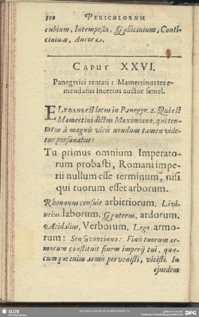 Caput XXVI. Panegyrici tentati: Mamertinuster emendatus Incertus auctor semel
