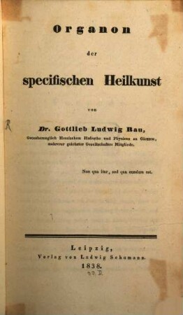 Organon der specifischen Heilkunst