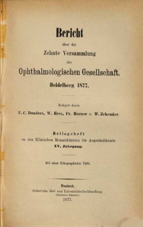 Bericht über die Versammlung der Ophthalmologischen Gesellschaft, Heidelberg. 10. 1877