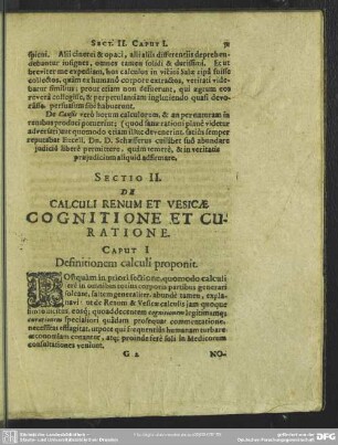 Sectio II. De Calculi Renum Et Vesicae Cognitione Et Curatione