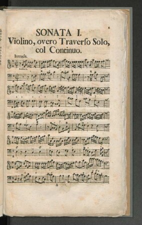 Sonata I. Violino, overo Traverso Solo, col Continuo.