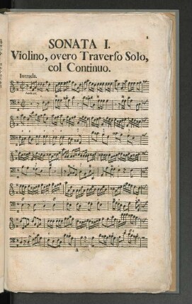 Sonata I. Violino, overo Traverso Solo, col Continuo.