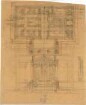 Thiersch, August ; Alexandria (Ägypten); Serapeum von Alexandria, Rekonstruktion des Sarapistempels - Grundriss, Ansicht, Schnitt