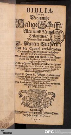 Biblia, Das ist: Die gantze Heilige Schrifft/ Alten und Neuen Testaments