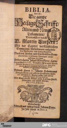 Biblia, Das ist: Die gantze Heilige Schrifft/ Alten und Neuen Testaments