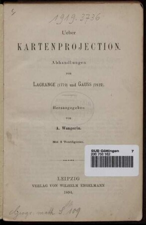 Ueber Kartenprojection : Abhandlungen