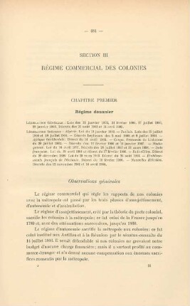Section III. Régime commercial des colonies
