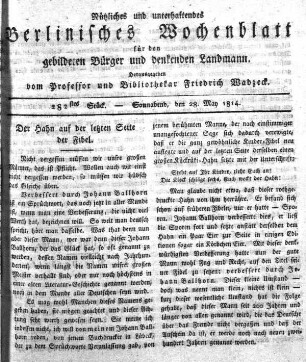 282stes Stueck, Sonnabend, den 28.May 1814