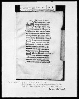 Gebetbuch des Konrad Peutinger — Drei Initialen S, Folio 6recto