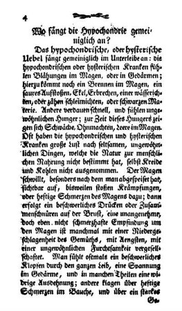 Wo fängt die Hypochondrie gemeiniglich an?