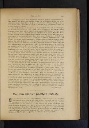Von den Wiener Theatern 1908/09