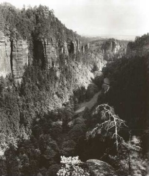 Sächsische Schweiz. Polenztal. Blick vom Hockstein nach Süden gegen Carolastein