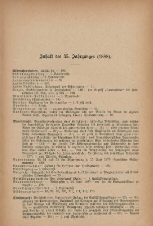 Inhalt des 35. Jahrganges (1888)