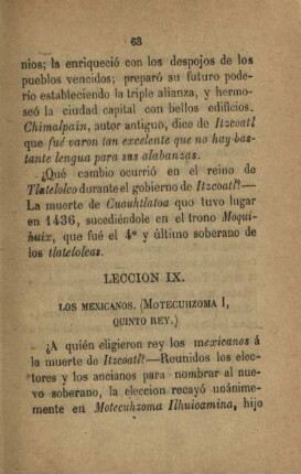 Leccion IX. Los Mexicanos (Motecuhzoma I, quinto rey.)