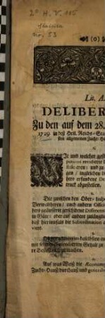 Deliberanda Zu den auf dem 28. Novembris 1729. in deß Heil. reichs-Stadt Augspurg veranlasten allgemeinen Zucht-Hauß-Convent