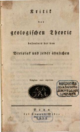 Kritik der geologischen Theorie besonders der von Breislak und jeder ähnlichen
