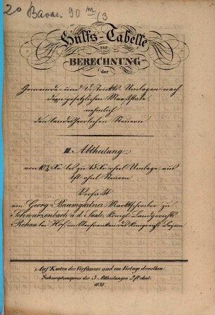 Hülfs-Tabelle zur Berechnung der Gemeinde- und Districts-Umlagen nach dem gesetzlichen Maßstabe, nämlich den landesherrlichen Steuern, 3