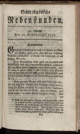 38. Woche. Den 20. Herbstmonaht, 1777