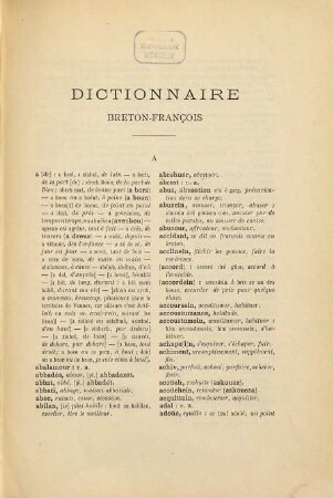 Dictionnaire breton - français du dialecte de Vannes