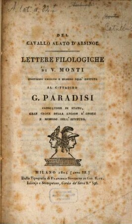 Del Cavallo alato d'Arsinoe : [Commentario sopra un passo di Catullo]