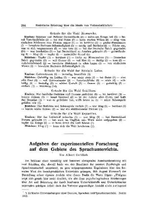 Aufgaben der experimentellen Forschung auf dem Gebiete des Sprachunterrichts