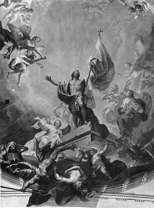Die Auferstehung Christi : Die Auferstehung Christi. Fresko (1771-1775; M. Knoller). Christus mit der Auferstehungsfahne. Neresheim, Benediktinerklosterkirche Heilig Kreuz, Sankt Ulrich und Afra