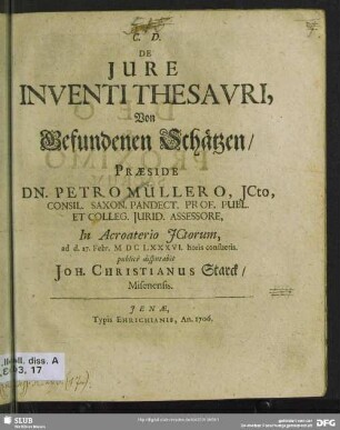 De Iure Inventi Thesauri Von Gefundenen Schätzen