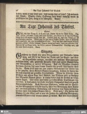 Am TAge Johannis des Täufers