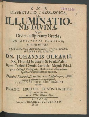 Dissertatio Theologica, De Illuminatione Divina
