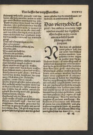Das vierzehent Capitel/ des andern tractats/ sagt von den wunden der vergifften thier beisen/ es sey vonn ainem wütenden hund schlangen oder scorpion.