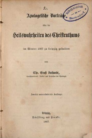 Apologie des Christenthums, 2