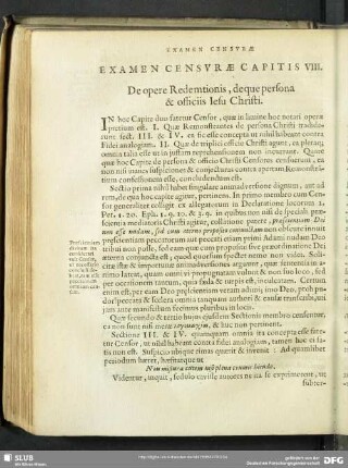 Examen Censurae Capitis VIII. De opere Redemtionis, deque persona & officiis Iesu Christi