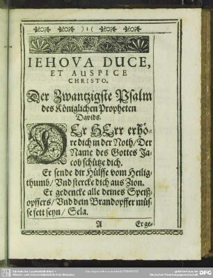 Der Zwantzigste Psalm des Königlichen Propheten Davids