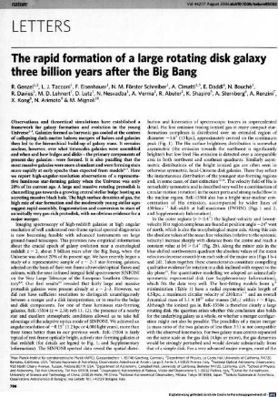 The rapid formation of a large rotating disk galaxy three billion years after the big bang