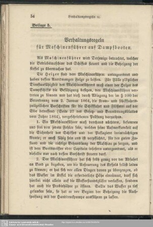 Beilage 5. Verhaltungsregeln für Maschinenführer auf Dampfbooten