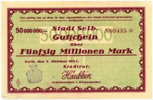 Geldschein / Notgeld, 50 Millionen Mark, 5.10.1923