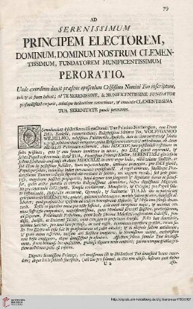 Ad serenissimum principem electorem, dominum, dominum nostrum celentissimum, fundatorem munificentissimum peroratio