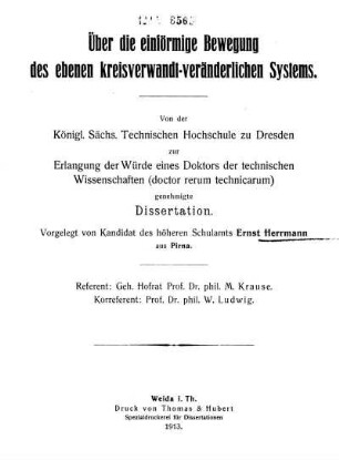 Über die einförmige Bewegung des ebenen kreisverwandt-veränderlichen Systems