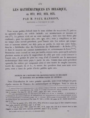 Les mathématiques en Belgique en 1871, 1873, 1874, 1875.